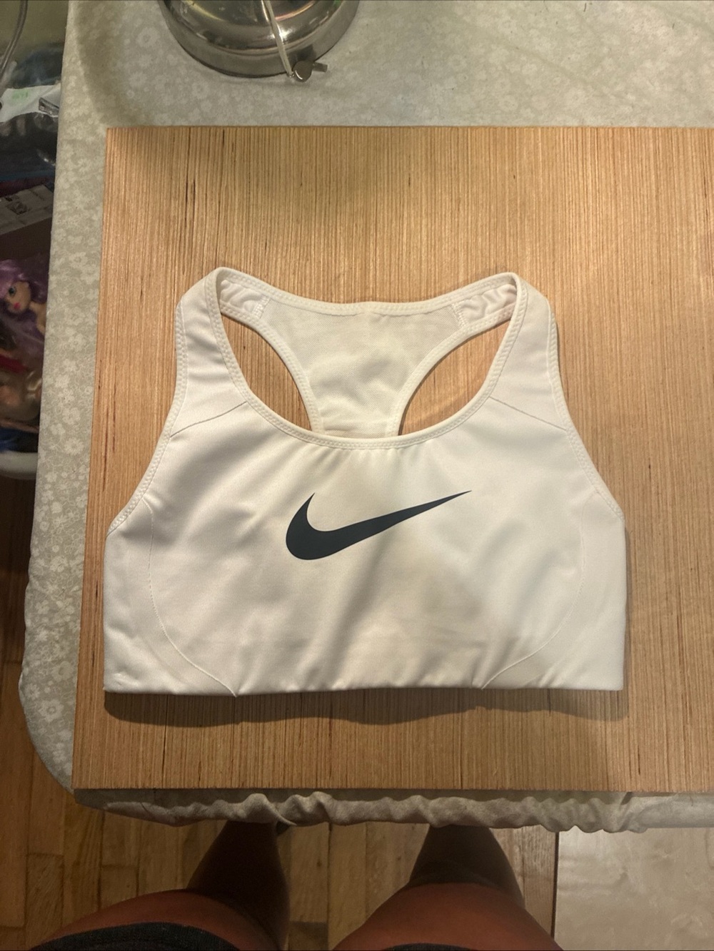 Nike White Racerback Swim Sports Top with Black Swoosh